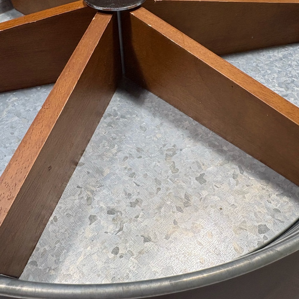 lazy susan features a galvanized metal base wood divider insert for serving - Picture 9 of 10